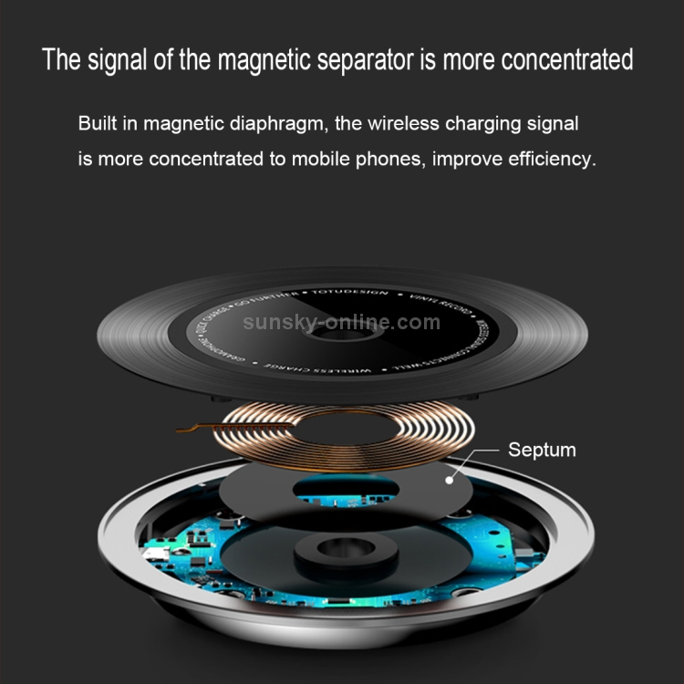 TOTUDESIGN 10W Black Gum Record Style Zinc Alloy + Aluminium Alloy Intelligent Qi Wireless Charger Charging Pad TOTUDESIGN 10W Black Gum Record Style Zinc Alloy + Aluminium Alloy Intelligent Qi Wireless Charger Charging Pad