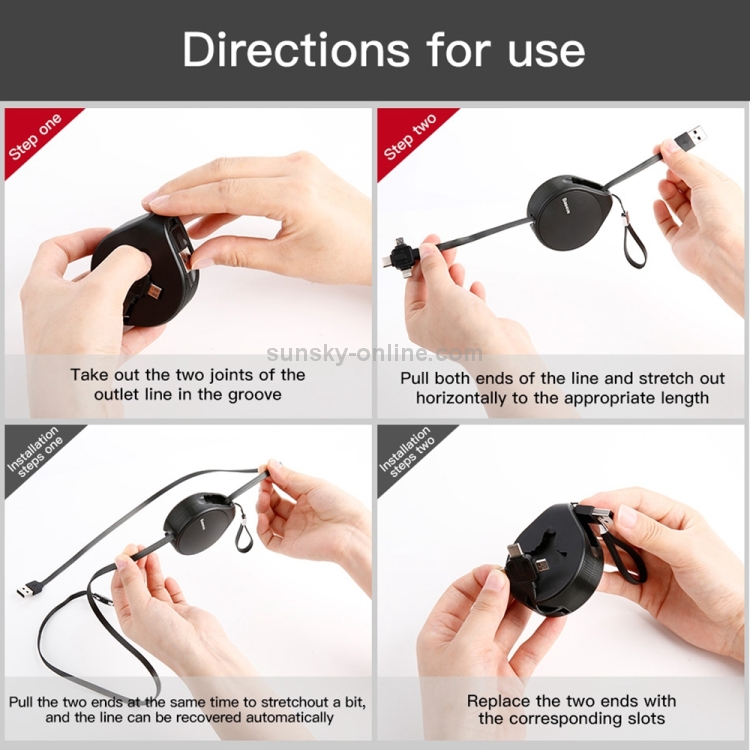 Baseus 1.5m 1.5A Waterdrop Retractable Fast Charging TPE Cord 3 in 1 Micro USB + 8 Pin + Type-C Charge Data Syn Cable