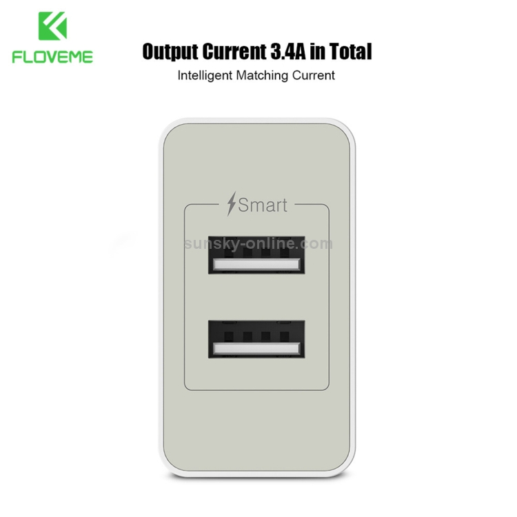 FLOVEME YXF66526 Dual USB Ports 5V 3.4A Power Adapter Travel Charger FLOVEME YXF66526 Dual USB Ports 5V 3.4A Power Adapter Travel Charger