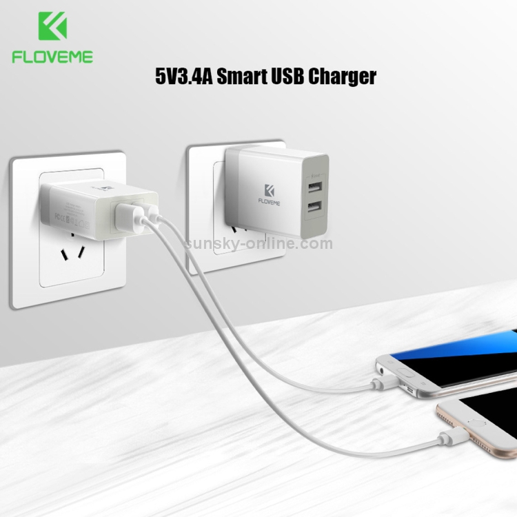 FLOVEME YXF66526 Dual USB Ports 5V 3.4A Power Adapter Travel Charger FLOVEME YXF66526 Dual USB Ports 5V 3.4A Power Adapter Travel Charger