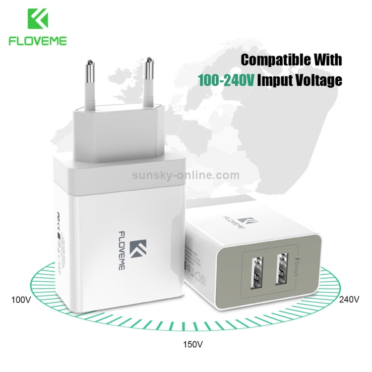 FLOVEME YXF66526 Dual USB Ports 5V 3.4A Power Adapter Travel Charger FLOVEME YXF66526 Dual USB Ports 5V 3.4A Power Adapter Travel Charger