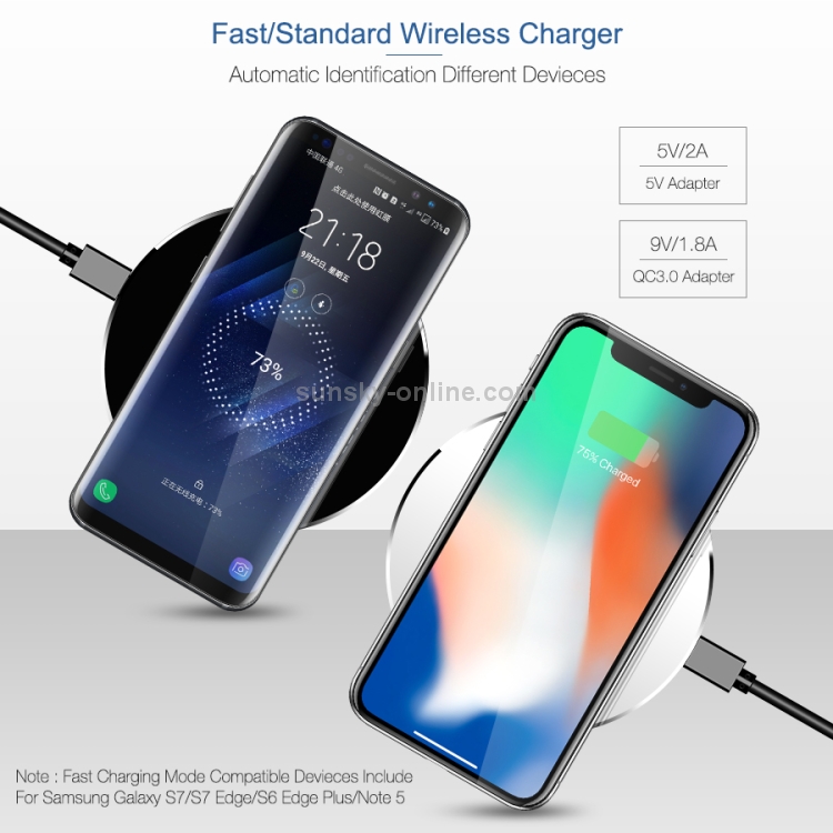 FLOVEME YXF93658 Slim Round Shape Intelligent Qi Wireless Charger Charging Pad