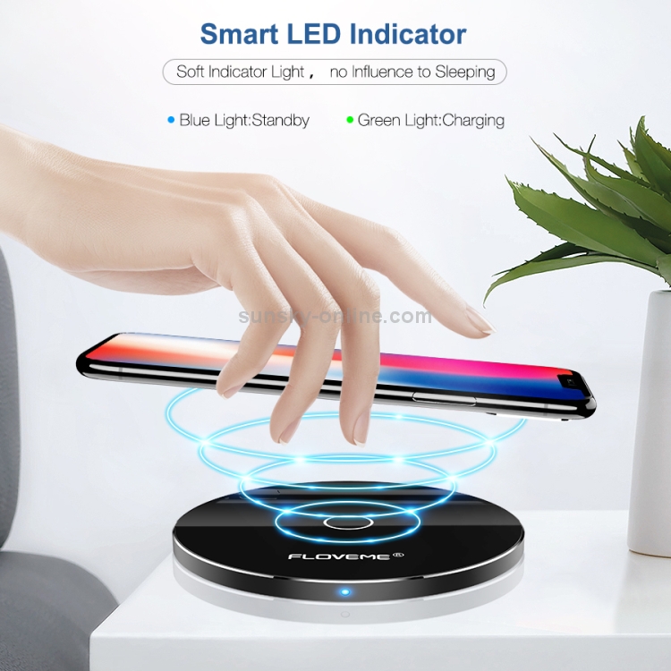 FLOVEME YXF93658 Slim Round Shape Intelligent Qi Wireless Charger Charging Pad