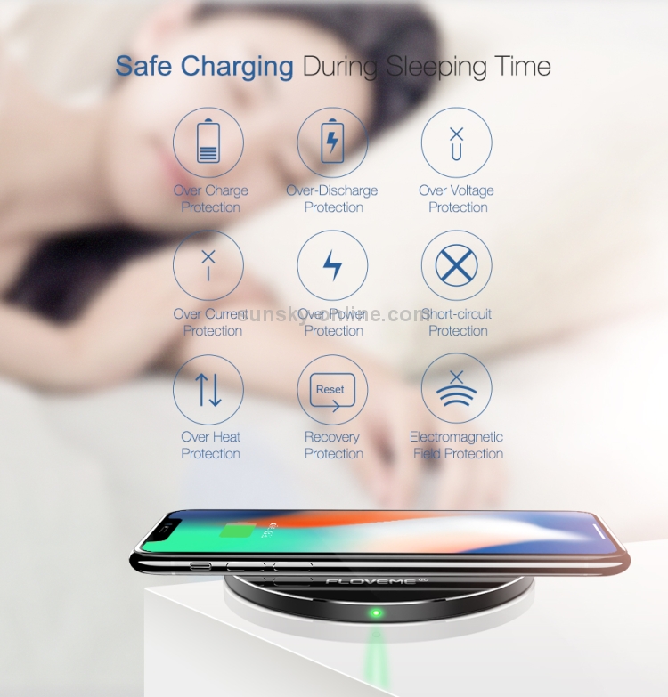 FLOVEME YXF93658 Slim Round Shape Intelligent Qi Wireless Charger Charging Pad