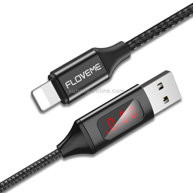 FLOVEME 1m 5V/2.1A USB to 8 Pin Aluminum + Nylon Fast Charging & Data Cable with LED Display(Black) FLOVEME 1m 5V/2.1A USB to 8 Pin Aluminum + Nylon Fast Charging & Data Cable with LED Display(Black)