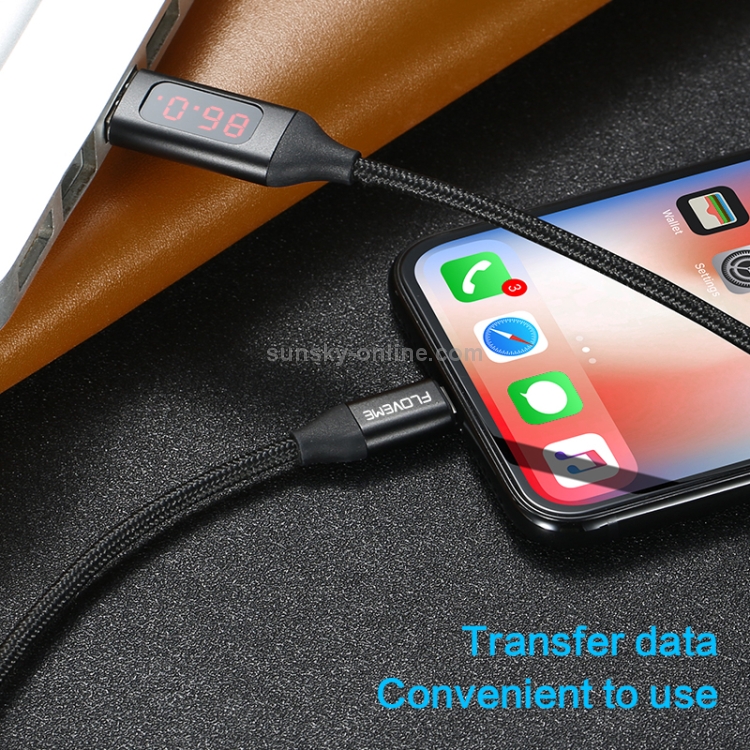FLOVEME 1m 5V/2.1A USB to 8 Pin Aluminum + Nylon Fast Charging & Data Cable with LED Display(Black) FLOVEME 1m 5V/2.1A USB to 8 Pin Aluminum + Nylon Fast Charging & Data Cable with LED Display(Black)