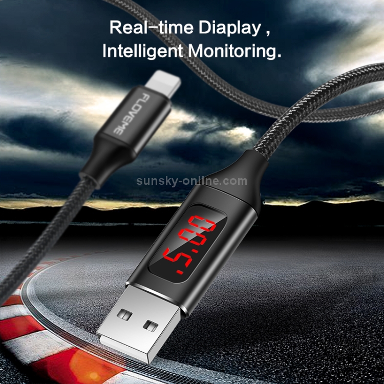 FLOVEME 1m 5V/2.1A USB to 8 Pin Aluminum + Nylon Fast Charging & Data Cable with LED Display(Black) FLOVEME 1m 5V/2.1A USB to 8 Pin Aluminum + Nylon Fast Charging & Data Cable with LED Display(Black)