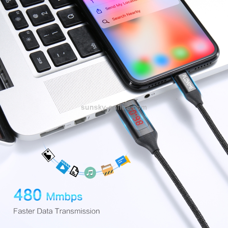 FLOVEME 1m 5V/2.1A USB to 8 Pin Aluminum + Nylon Fast Charging & Data Cable with LED Display(Black) FLOVEME 1m 5V/2.1A USB to 8 Pin Aluminum + Nylon Fast Charging & Data Cable with LED Display(Black)