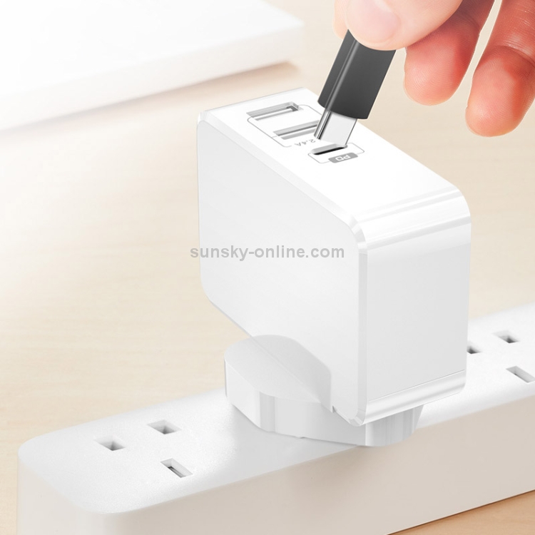 ESR USB-PD + Dual USB Ports Travel Fast Charger, UK Plug(White) ESR USB-PD + Dual USB Ports Travel Fast Charger, UK Plug(White)