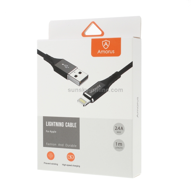 Amorus 1m 2.4A USB to 8 Pin High-gloss Aluminum Alloy Cloth Weaving Fast Charging & Data Cable(Black) Amorus 1m 2.4A USB to 8 Pin High-gloss Aluminum Alloy Cloth Weaving Fast Charging & Data Cable(Black)
