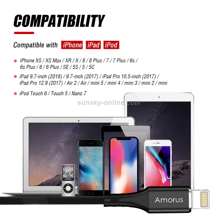Amorus 1m 2.4A USB to 8 Pin High-gloss Aluminum Alloy Cloth Weaving Fast Charging & Data Cable(Black) Amorus 1m 2.4A USB to 8 Pin High-gloss Aluminum Alloy Cloth Weaving Fast Charging & Data Cable(Black)