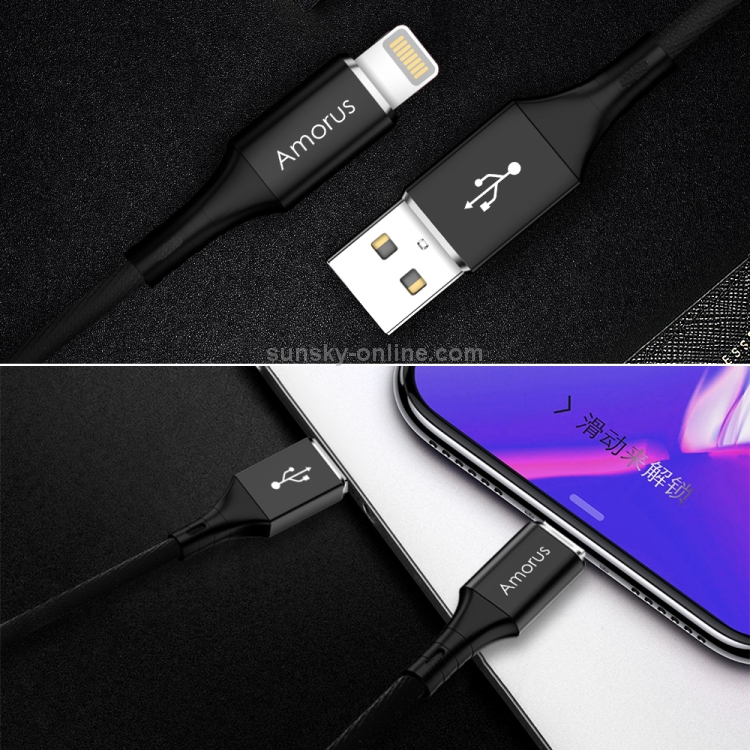 Amorus 1m 2.4A USB to 8 Pin High-gloss Aluminum Alloy Cloth Weaving Fast Charging & Data Cable(Black) Amorus 1m 2.4A USB to 8 Pin High-gloss Aluminum Alloy Cloth Weaving Fast Charging & Data Cable(Black)