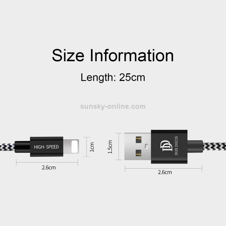 DUX DUCIS 0.25m 2A USB to 8 Pin Braided Data Cable DUX DUCIS 0.25m 2A USB to 8 Pin Braided Data Cable
