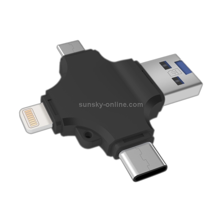 4 in 1 USB 2.0 & Micro USB & USB-C / Type-C & 8 Pin TF Card Reader(Black) 4 in 1 USB 2.0 & Micro USB & USB-C / Type-C & 8 Pin TF Card Reader(Black)