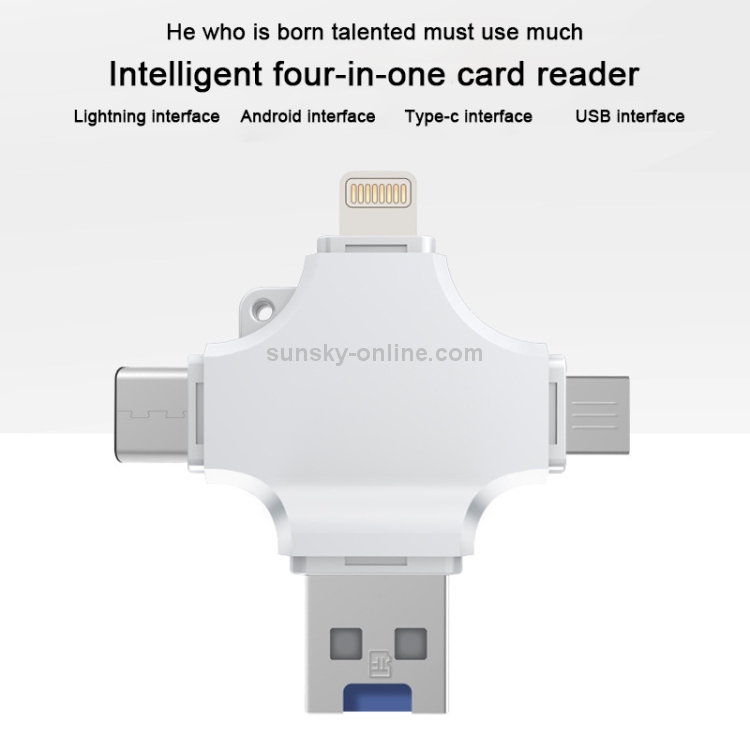 4 in 1 USB 2.0 & Micro USB & USB-C / Type-C & 8 Pin TF Card Reader(Black) 4 in 1 USB 2.0 & Micro USB & USB-C / Type-C & 8 Pin TF Card Reader(Black)