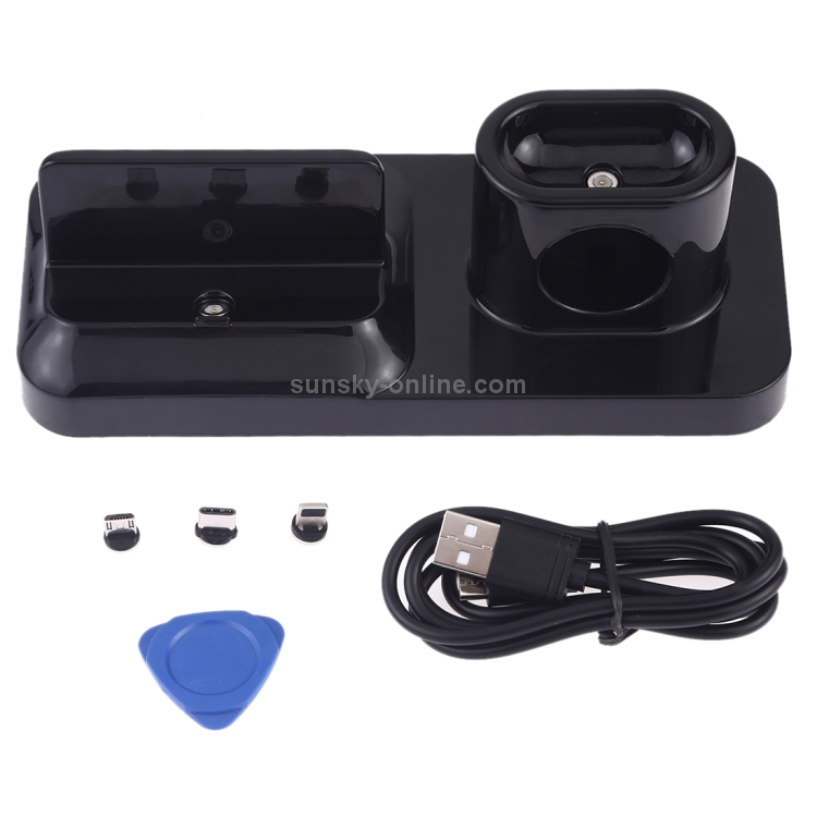 Wireless Rechargeable Base Charging Station Holder for Mobile Phone & Headset, with Micro USB + USB-C / Type-C + 8 Pin Interface (Black) Wireless Rechargeable Base Charging Station Holder for Mobile Phone & Headset, with Micro USB + USB-C / Type-C + 8 Pin Interface (Black)