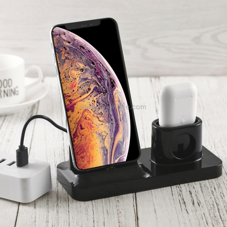 Wireless Rechargeable Base Charging Station Holder for Mobile Phone & Headset, with Micro USB + USB-C / Type-C + 8 Pin Interface (Black) Wireless Rechargeable Base Charging Station Holder for Mobile Phone & Headset, with Micro USB + USB-C / Type-C + 8 Pin Interface (Black)
