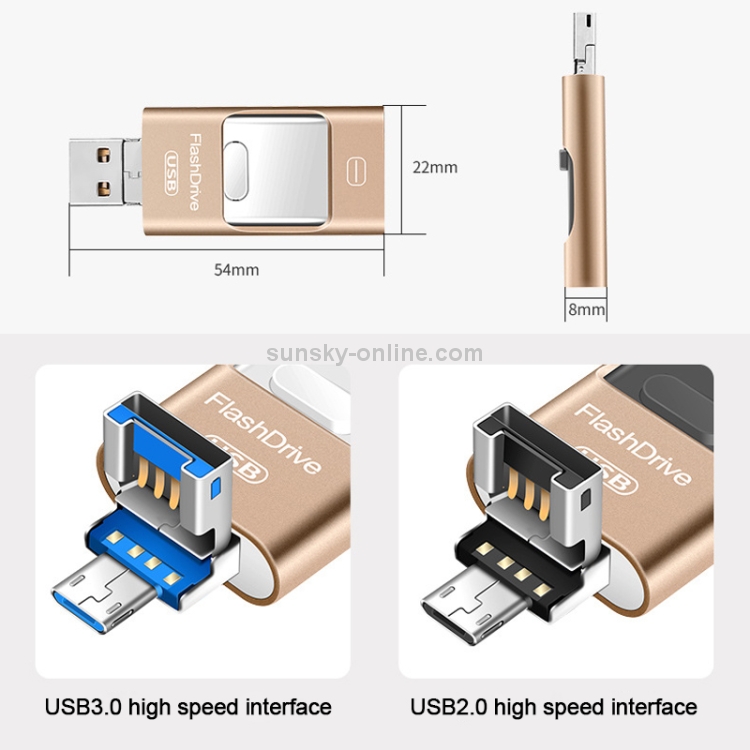 128GB USB 3.0 + 8 Pin + Mirco USB Android iPhone Computer Dual-use Metal Flash Drive (Rose Gold) 128GB USB 3.0 + 8 Pin + Mirco USB Android iPhone Computer Dual-use Metal Flash Drive (Rose Gold)