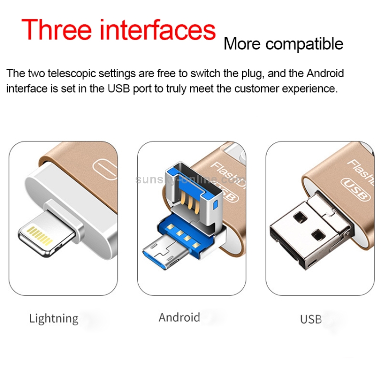 128GB USB 3.0 + 8 Pin + Mirco USB Android iPhone Computer Dual-use Metal Flash Drive (Rose Gold) 128GB USB 3.0 + 8 Pin + Mirco USB Android iPhone Computer Dual-use Metal Flash Drive (Rose Gold)