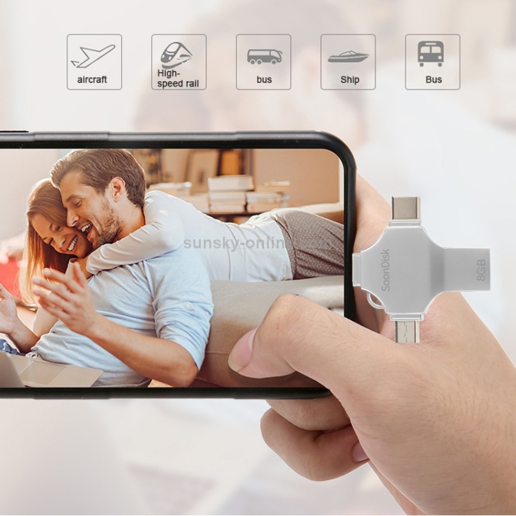 4 in 1 8GB USB 3.0 + 8 Pin + Mirco USB + USB-C / Type-C Dual-use Flash Drive with OTG Function 4 in 1 8GB USB 3.0 + 8 Pin + Mirco USB + USB-C / Type-C Dual-use Flash Drive with OTG Function