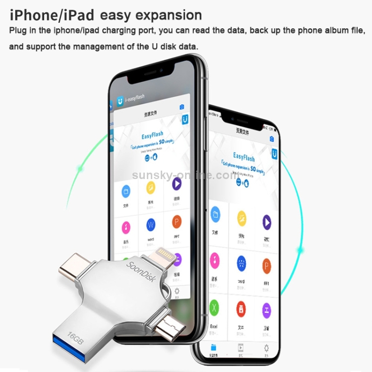 4 in 1 16GB USB 3.0 + 8 Pin + Mirco USB + USB-C / Type-C Dual-use Flash Drive with OTG Function 4 in 1 16GB USB 3.0 + 8 Pin + Mirco USB + USB-C / Type-C Dual-use Flash Drive with OTG Function