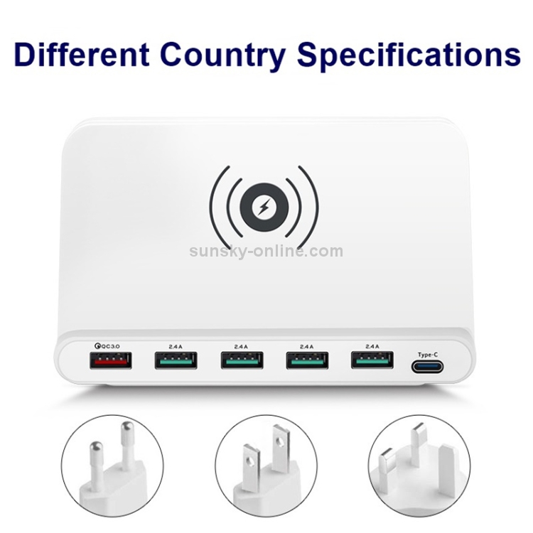 828W 7 in 1 60W QC 3.0 USB Interface + 4 USB Ports + USB-C / Type-C Interface + Wireless Charging Multi-function Charger with Mobile Phone Holder Function, UK Plug(White) 828W 7 in 1 60W QC 3.0 USB Interface + 4 USB Ports + USB-C / Type-C Interface + Wireless Charging Multi-function Charger with Mobile Phone Holder Function, UK Plug(White)