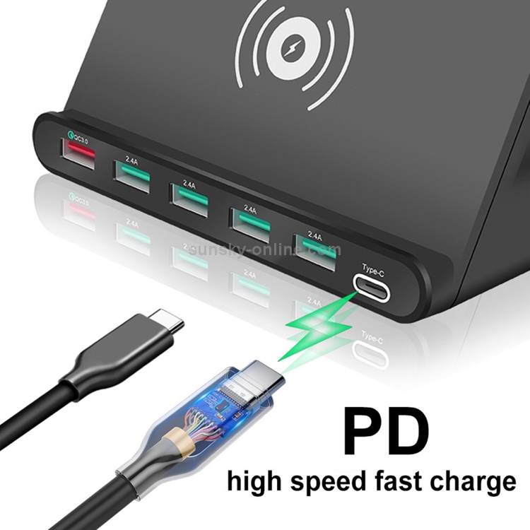 828W 7 in 1 60W QC 3.0 USB Interface + 4 USB Ports + USB-C / Type-C Interface + Wireless Charging Multi-function Charger with Mobile Phone Holder Function, UK Plug(White) 828W 7 in 1 60W QC 3.0 USB Interface + 4 USB Ports + USB-C / Type-C Interface + Wireless Charging Multi-function Charger with Mobile Phone Holder Function, UK Plug(White)