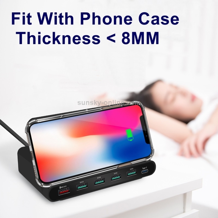 828W 7 in 1 60W QC 3.0 USB Interface + 4 USB Ports + USB-C / Type-C Interface + Wireless Charging Multi-function Charger with Mobile Phone Holder Function, UK Plug(White) 828W 7 in 1 60W QC 3.0 USB Interface + 4 USB Ports + USB-C / Type-C Interface + Wireless Charging Multi-function Charger with Mobile Phone Holder Function, UK Plug(White)