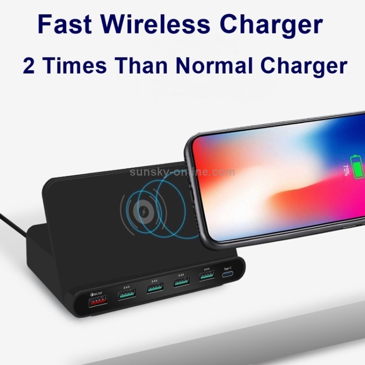828W 7 in 1 60W QC 3.0 USB Interface + 4 USB Ports + USB-C / Type-C Interface + Wireless Charging Multi-function Charger with Mobile Phone Holder Function, UK Plug(White) 828W 7 in 1 60W QC 3.0 USB Interface + 4 USB Ports + USB-C / Type-C Interface + Wireless Charging Multi-function Charger with Mobile Phone Holder Function, UK Plug(White)