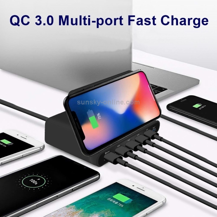 828W 7 in 1 60W QC 3.0 USB Interface + 4 USB Ports + USB-C / Type-C Interface + Wireless Charging Multi-function Charger with Mobile Phone Holder Function, UK Plug(White) 828W 7 in 1 60W QC 3.0 USB Interface + 4 USB Ports + USB-C / Type-C Interface + Wireless Charging Multi-function Charger with Mobile Phone Holder Function, UK Plug(White)