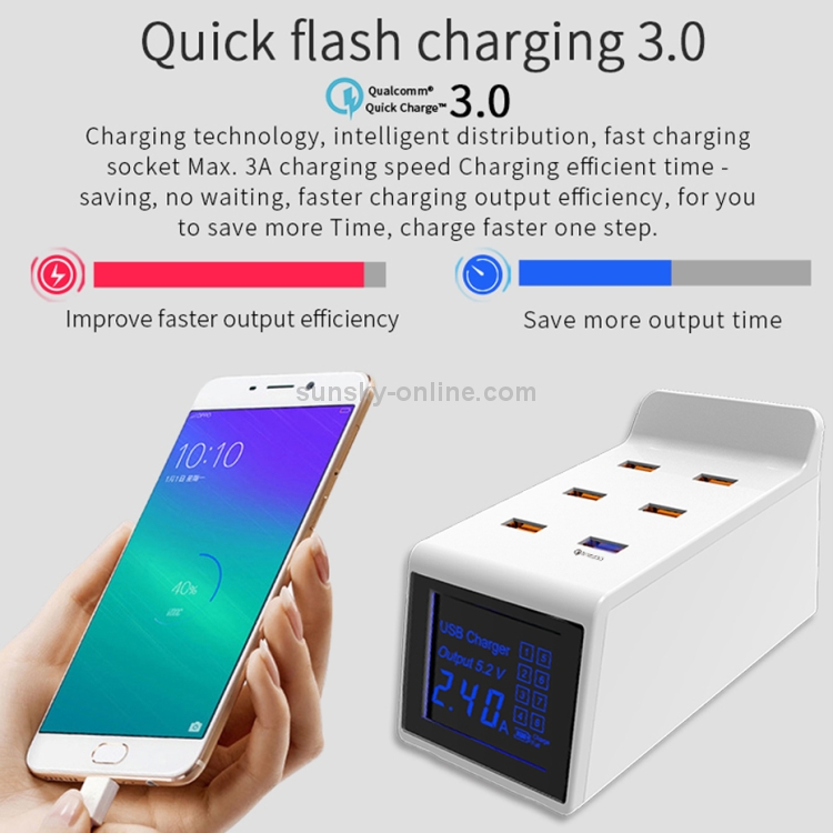 CDA31 40W QC 3.0 USB + 5 USB Ports Multi-function Charger with LED Display, AU Plug CDA31 40W QC 3.0 USB + 5 USB Ports Multi-function Charger with LED Display, AU Plug