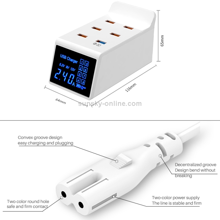 CDA31 40W QC 3.0 USB + 5 USB Ports Multi-function Charger with LED Display, AU Plug CDA31 40W QC 3.0 USB + 5 USB Ports Multi-function Charger with LED Display, AU Plug