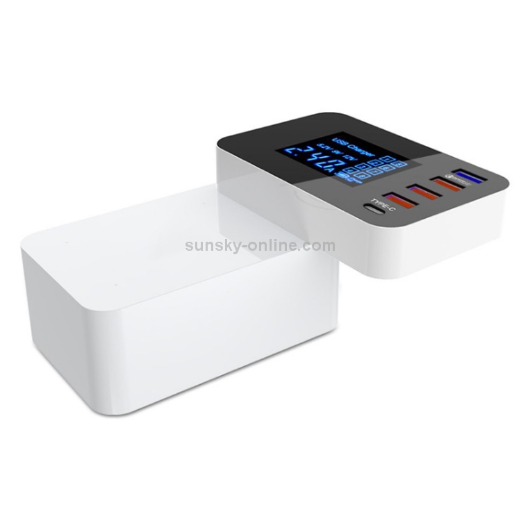 CDA33Q 40W QC 3.0 USB + 3 USB Ports + USB-C / Type-C Ports Multi-function Charger with LED Display, AU Plug CDA33Q 40W QC 3.0 USB + 3 USB Ports + USB-C / Type-C Ports Multi-function Charger with LED Display, AU Plug