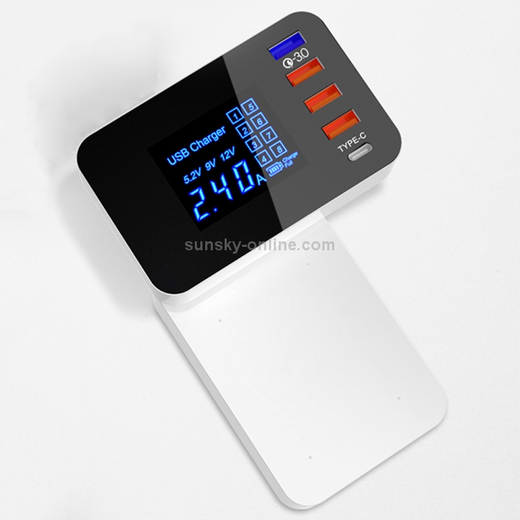 CDA33Q 40W QC 3.0 USB + 3 USB Ports + USB-C / Type-C Ports Multi-function Charger with LED Display, AU Plug CDA33Q 40W QC 3.0 USB + 3 USB Ports + USB-C / Type-C Ports Multi-function Charger with LED Display, AU Plug