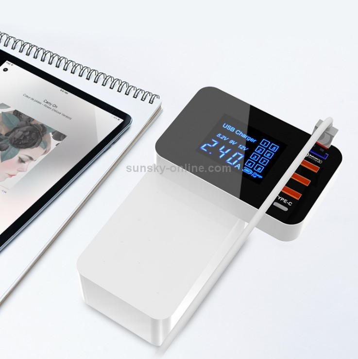CDA33Q 40W QC 3.0 USB + 3 USB Ports + USB-C / Type-C Ports Multi-function Charger with LED Display, AU Plug CDA33Q 40W QC 3.0 USB + 3 USB Ports + USB-C / Type-C Ports Multi-function Charger with LED Display, AU Plug