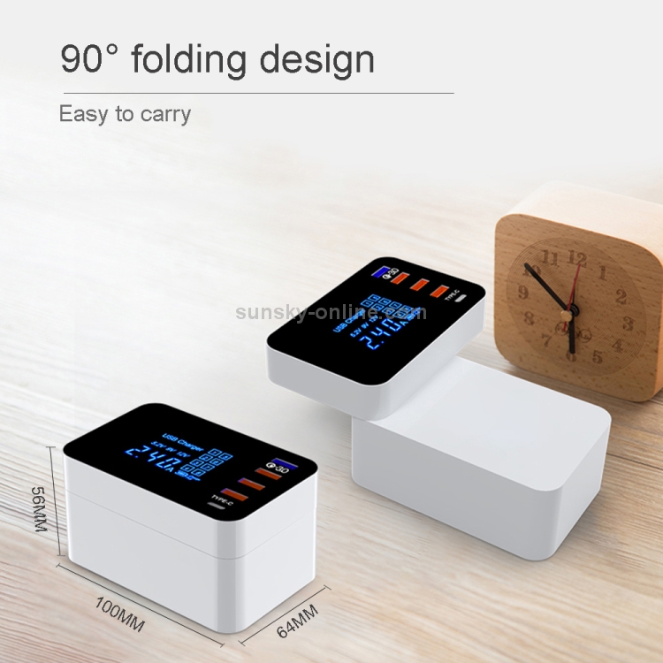 CDA33Q 40W QC 3.0 USB + 3 USB Ports + USB-C / Type-C Ports Multi-function Charger with LED Display, AU Plug CDA33Q 40W QC 3.0 USB + 3 USB Ports + USB-C / Type-C Ports Multi-function Charger with LED Display, AU Plug