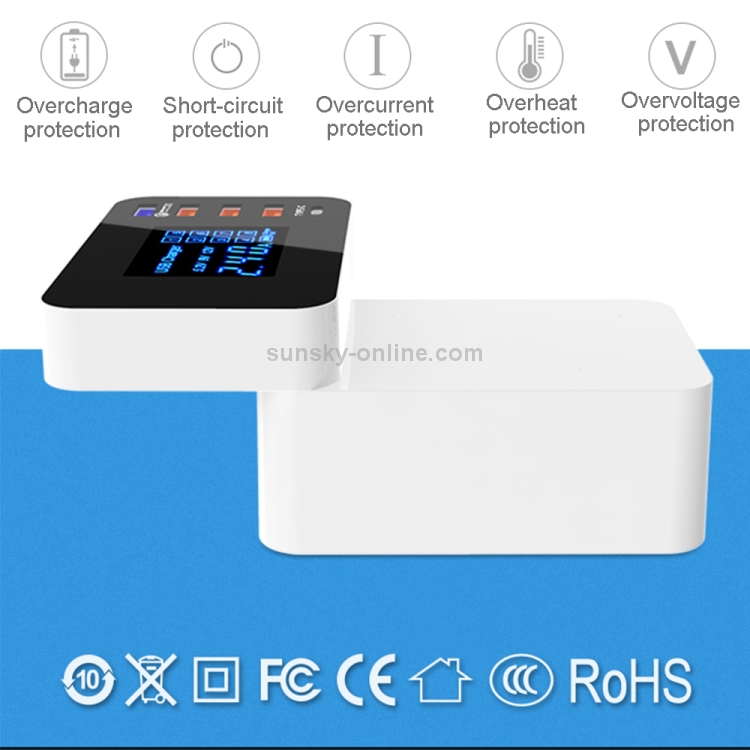 CDA33Q 40W QC 3.0 USB + 3 USB Ports + USB-C / Type-C Ports Multi-function Charger with LED Display, AU Plug CDA33Q 40W QC 3.0 USB + 3 USB Ports + USB-C / Type-C Ports Multi-function Charger with LED Display, AU Plug
