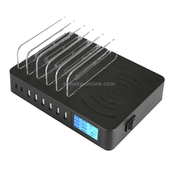 50W 6 USB Ports + 2 USB-C / Type-C Ports + Wireless Charging Multi-function Charger with LED Display & Detachable Bezel, AU Plug 50W 6 USB Ports + 2 USB-C / Type-C Ports + Wireless Charging Multi-function Charger with LED Display & Detachable Bezel, AU Plug
