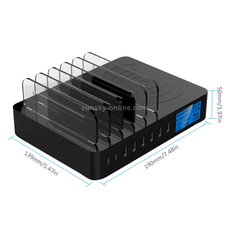 50W 6 USB Ports + 2 USB-C / Type-C Ports + Wireless Charging Multi-function Charger with LED Display & Detachable Bezel, AU Plug 50W 6 USB Ports + 2 USB-C / Type-C Ports + Wireless Charging Multi-function Charger with LED Display & Detachable Bezel, AU Plug