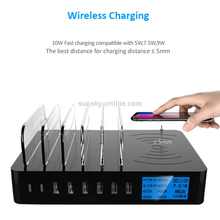 50W 6 USB Ports + 2 USB-C / Type-C Ports + Wireless Charging Multi-function Charger with LED Display & Detachable Bezel, AU Plug 50W 6 USB Ports + 2 USB-C / Type-C Ports + Wireless Charging Multi-function Charger with LED Display & Detachable Bezel, AU Plug