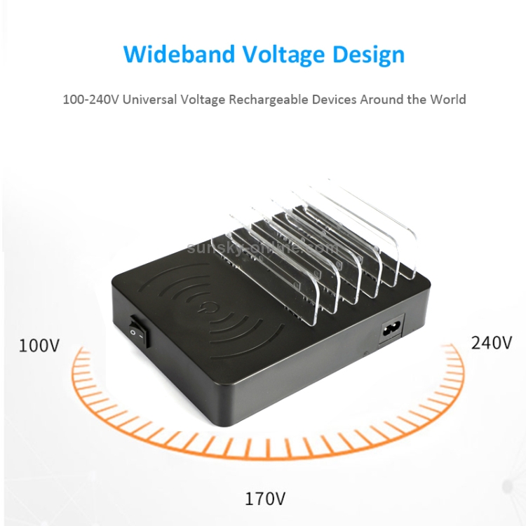 50W 6 USB Ports + 2 USB-C / Type-C Ports + Wireless Charging Multi-function Charger with LED Display & Detachable Bezel, AU Plug 50W 6 USB Ports + 2 USB-C / Type-C Ports + Wireless Charging Multi-function Charger with LED Display & Detachable Bezel, AU Plug