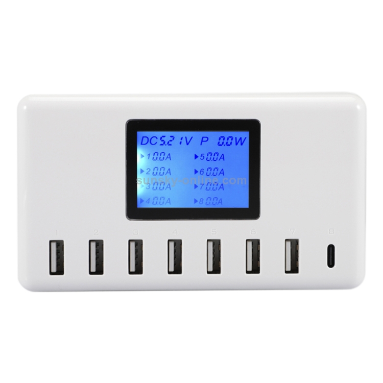 i10 40W 7 USB Ports + USB-C / Type-C Port Multi-function Charger with LED Display, EU Plug i10 40W 7 USB Ports + USB-C / Type-C Port Multi-function Charger with LED Display, EU Plug