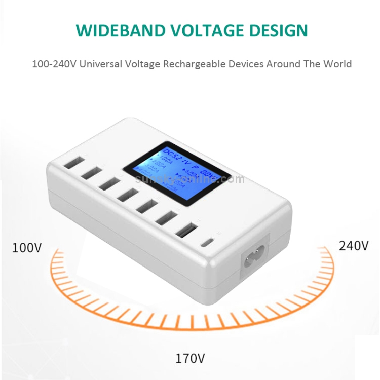i10 40W 7 USB Ports + USB-C / Type-C Port Multi-function Charger with LED Display, US Plug i10 40W 7 USB Ports + USB-C / Type-C Port Multi-function Charger with LED Display, US Plug