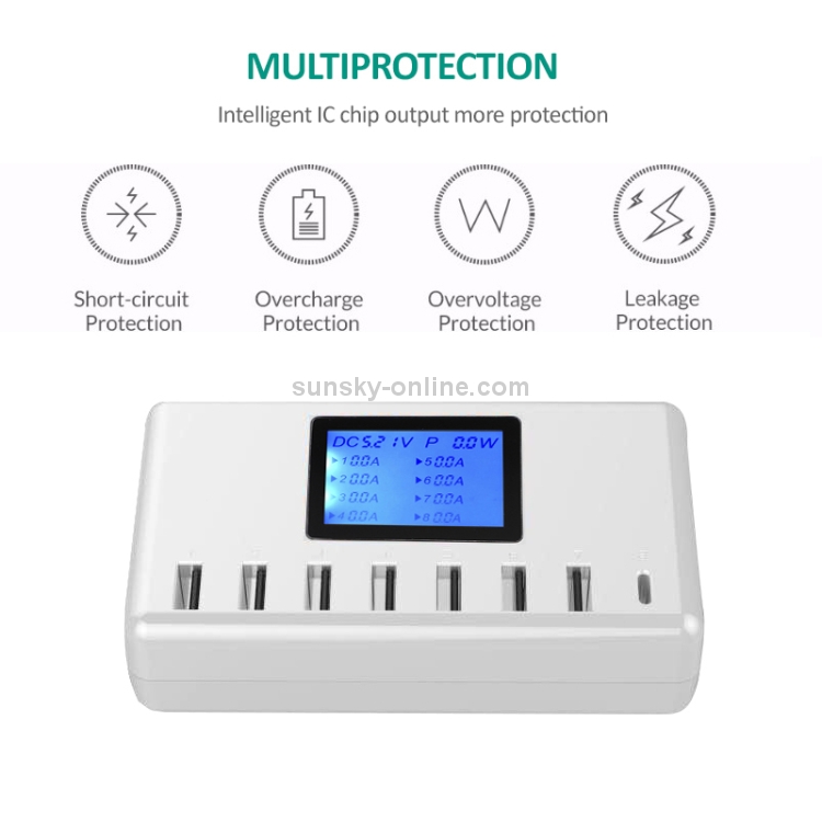 i10 40W 7 USB Ports + USB-C / Type-C Port Multi-function Charger with LED Display, US Plug i10 40W 7 USB Ports + USB-C / Type-C Port Multi-function Charger with LED Display, US Plug