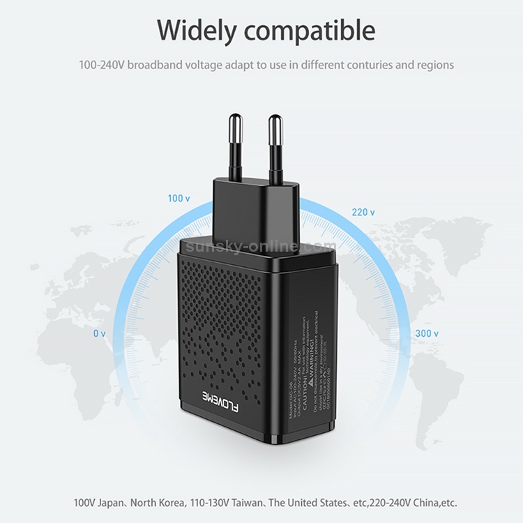 FLOVEME  5V 2.4A Dual USB Travel Wall Charger Power Plug Adapter, EU Plug(Black) - 5