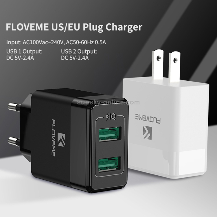 FLOVEME YXF205704 AE-FLM Dual-Port USB Charger Adapter, US Plug (White) FLOVEME YXF205704 AE-FLM Dual-Port USB Charger Adapter, US Plug (White)