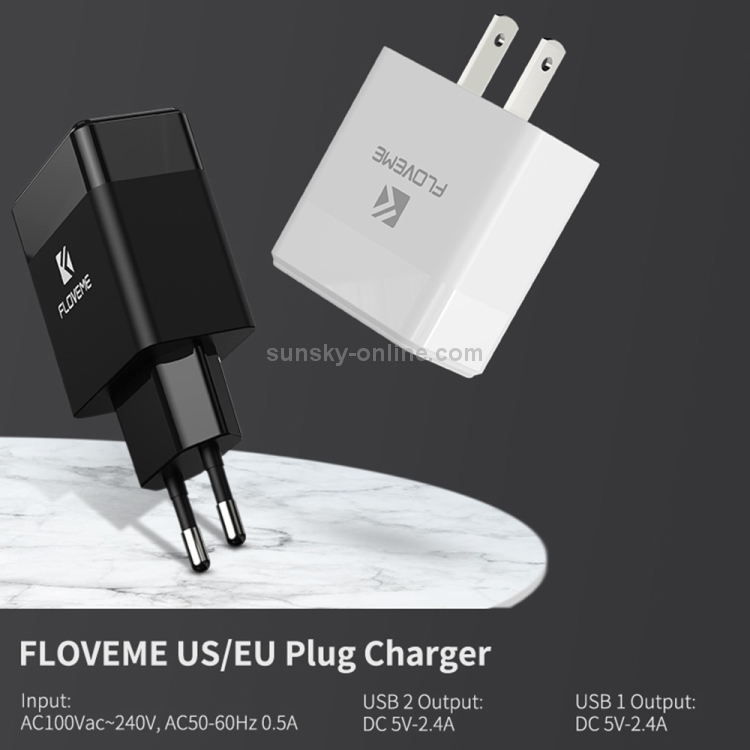 FLOVEME YXF205704 AE-FLM Dual-Port USB Charger Adapter, US Plug (White) FLOVEME YXF205704 AE-FLM Dual-Port USB Charger Adapter, US Plug (White)