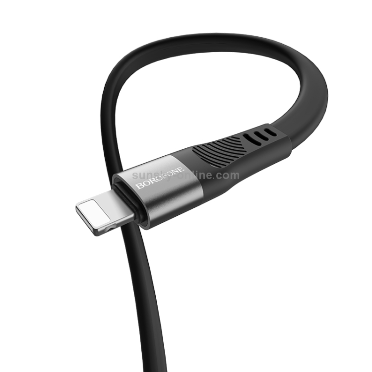 Borofone BU18 1.2m 2.4A USB to 8 Pin Crown Silicone Charging Data Cable(Black)