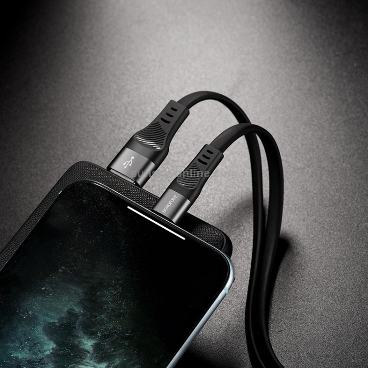 Borofone BU18 1.2m 2.4A USB to 8 Pin Crown Silicone Charging Data Cable(Black)