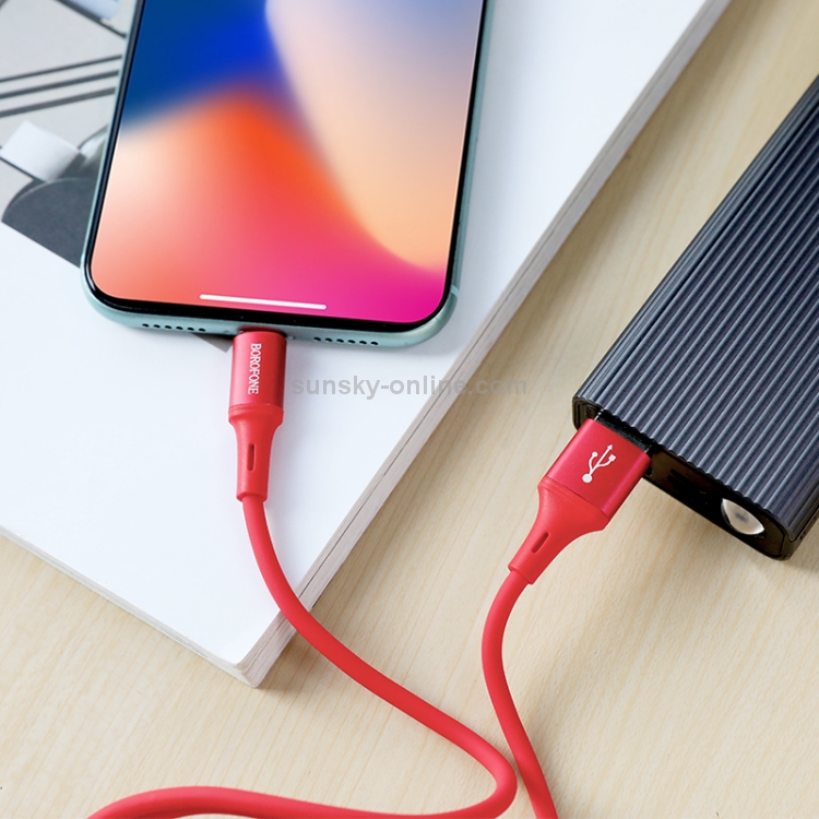 Borofone BU24 1.2m 2.4A USB to 8 Pin Cool Silicone Charging Data Cable (Red) Borofone BU24 1.2m 2.4A USB to 8 Pin Cool Silicone Charging Data Cable (Red)